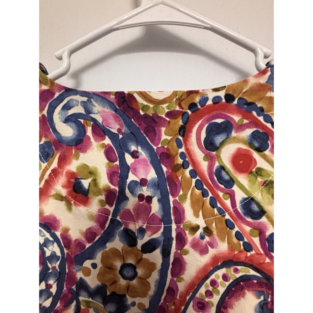 NWT Alfred Dunner Small Paisley Red Blue 3/4 Sleeve Blouse 40x25 Beaded Neck - Picture 5 of 10